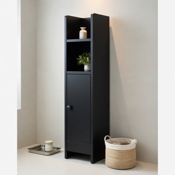 Resenkos Bathroom Slim Corner Storage Cabinet, Freestanding Cabinet with Door and Adjustable Shelves, Storage Cabinet with Anti-Toppling Design for Small Bathroom, Kitchen, Black