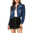 thumbnail image 5 of INSPIRE CHIC Women's Classic Casual Puff Sleeve Button Down Cropp Denim Jacket S Dark Blue, 5 of 7