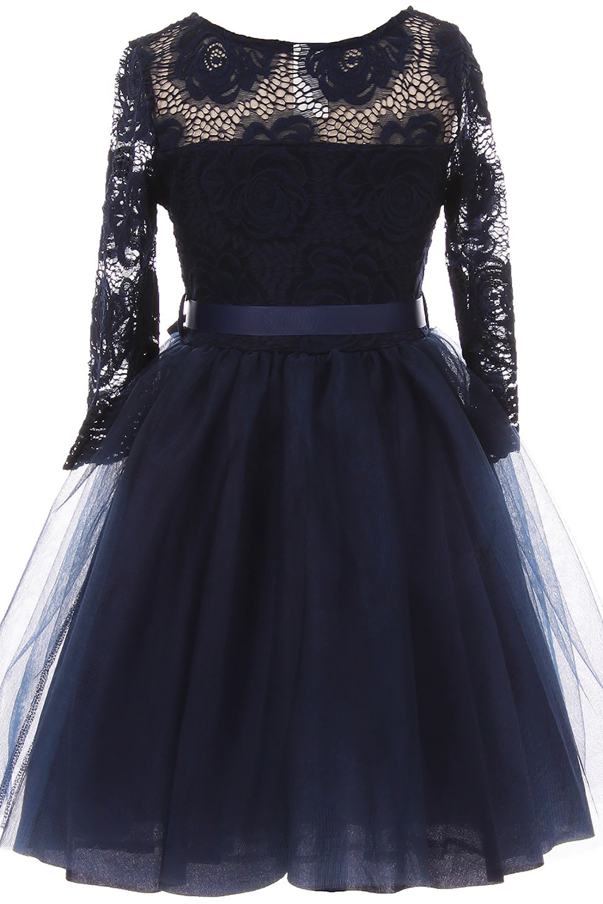 Little Girl Floral Lace Top Tulle Flower Party Flower Girl Dress USA Navy 4 JKS 2098 - image 2 of 3