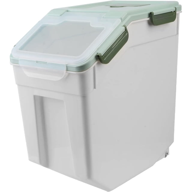 Airtight Flour Storage Container 25Lb, Large BPA Free Plastic Rice Storage Dispenser Kitchen Pantry Organizer Box Pet Dog Cat Food Storage Container Bin, Green