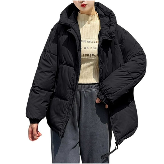 BangWanChi Womens Coats Winter Clearance Long Sleeved Solid Color Hooded Jacket