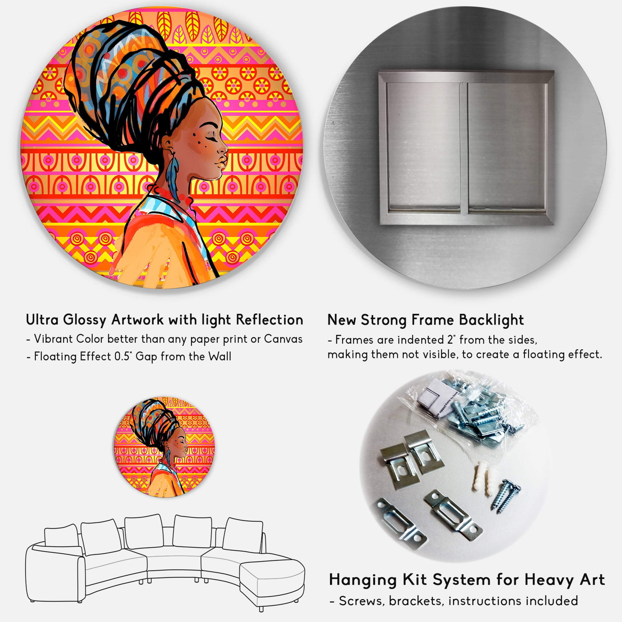 Designart 'Portrait of African American Woman With Turban I' Modern Circle Metal Wall Art 23x23 - Disc of 23
