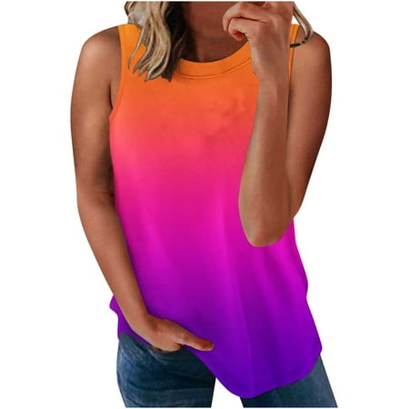 

Women s Sleeveless Summer Casual Tops Round Neck Printing Sleeveless Vest Tops Corset Tops For Women Orange S