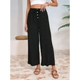 thumbnail image 5 of Womens Cotton Linen Pants Summer Casual Beach Pants Drawstring Flowy Wide Leg Palazzo Trousers with Pockets Black XXL, 5 of 9