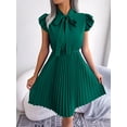 thumbnail image 2 of Spring/ Summer Temperament Women's Elegant Lacing Waist Hem Flared Pleated Skirt Bow Ruffle Dresses, 2 of 4