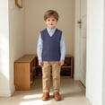 thumbnail image 5 of Toddler Kids Sweater Vest V Neck Cable Knit Sleeveless Uniform Knitwear, 5 of 6