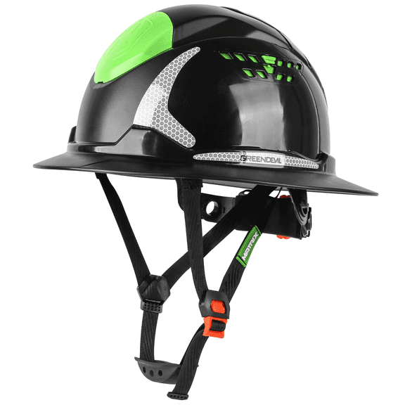 GREEN DEVIL Full Brim Hard Hat ANSI Z89.1 Type 1 Class C Certified Vented Construction Helmet with 6-Point Ratchet Suspension for Men Women