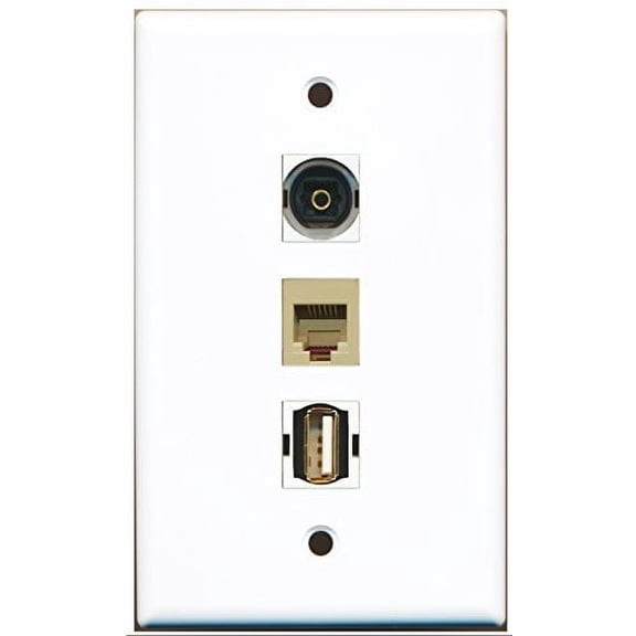 RiteAV - 1 Port USB A-A and 1 Port Phone RJ11 RJ12 Beige and 1 Port Toslink Wall Plate