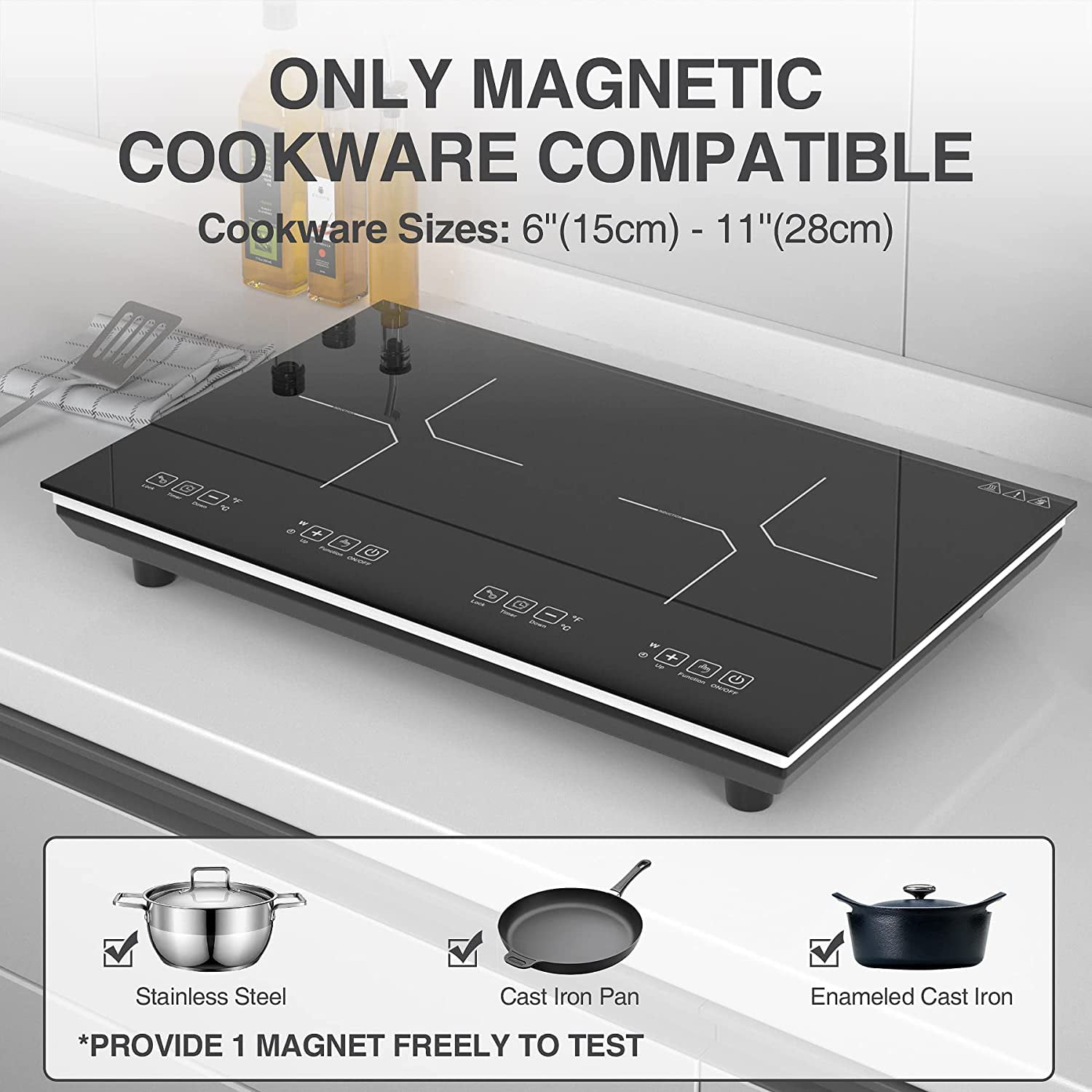 Digital Induction Cooktop,2600W 110V Double Burners Electric Stove, Countertop  Burner with Legs, Induction Cooker Vitro Ceramic Glass Black Surface for  Cast Iro…