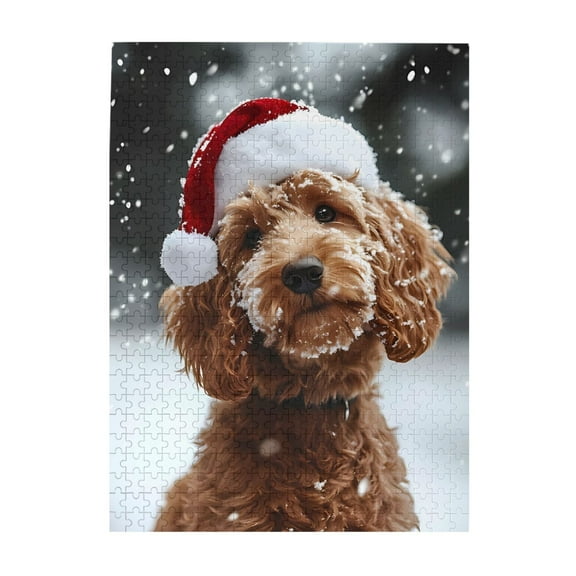 500-Piece Wooden Jigsaw Puzzle for Adults - Dog Santa Hat Snow Christmas , Fun & Relaxing Family Game, No-Dust Interlocking Pieces, Perfect Wall Decor & Holiday Gift