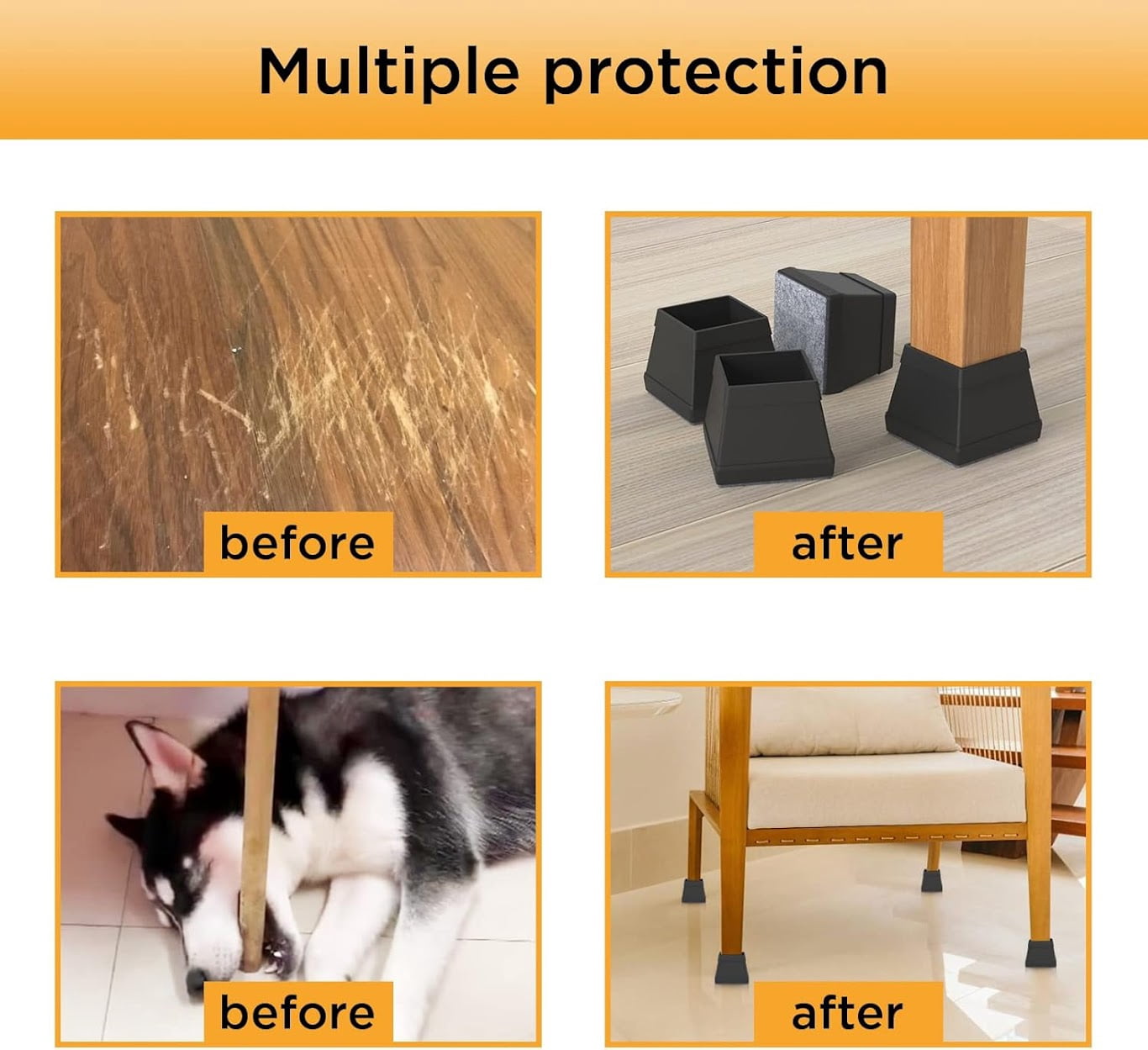 CHWM 16 Pcs Square Chair Leg Floor Protector, Silicone Chair Leg Cover,with Felt, Table Leg Caps, 1 inch Black.