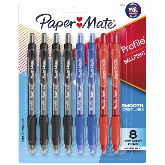 Paper Mate Profile Ballpoint Pens, Medium Point (1.0 mm), Retractable, Assorted Colours, 8 Count