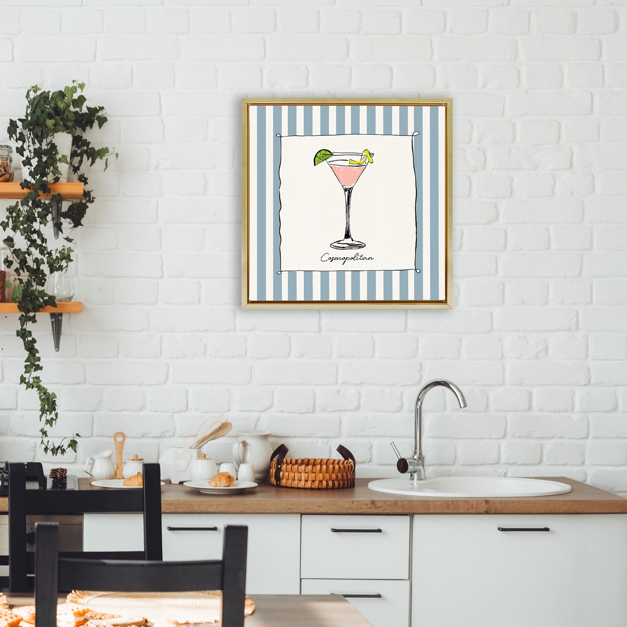 Stupell Industries Cosmopolitan Summer Stripes Gold Framed Floater Canvas Wall Art, design by Susan Jill