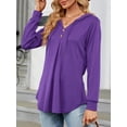 thumbnail image 2 of Amoretu Women Long Sleeve Tunic Hoodies Top Button Swing Pullover, Purple S, 2 of 5