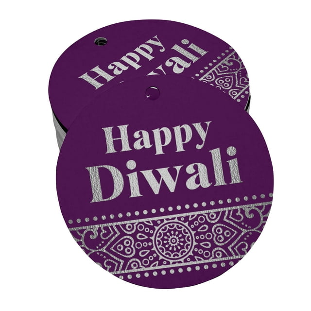 Inkdotpot Silver Foil Paper Hang Tag Happy Diwali Favor Tag 100 Piece