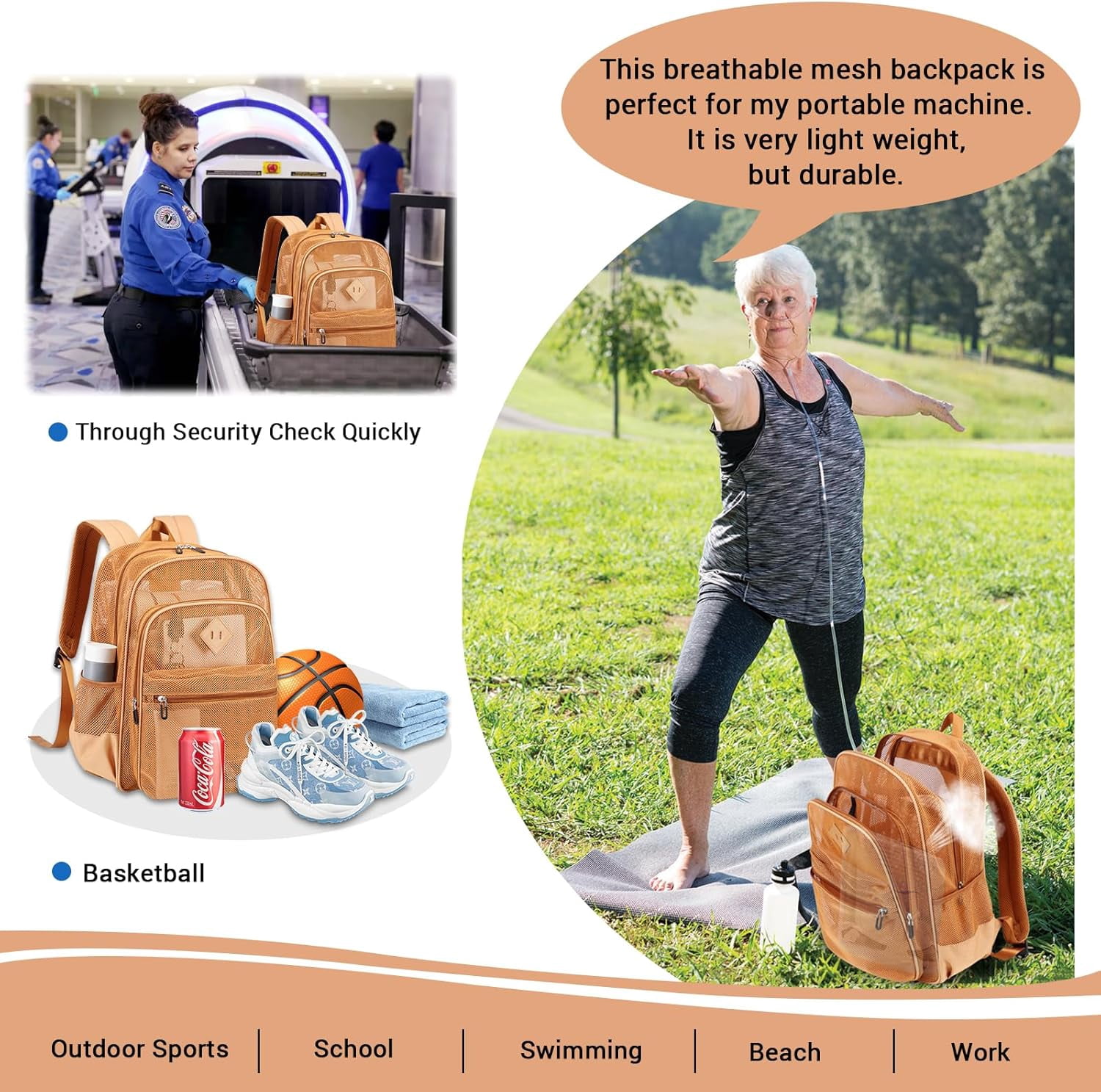 DAKIMOE Mesh Backpack School Backpack Bookbag Heavy Duty See Through Transparent Backpack Stadium Approved Large Capacity with Multiple Compartments Pockets for School Beach Swimming Sports Work