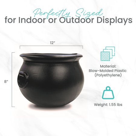 Union Products 55120 12 Inch Plastic Witch Cauldron Spooky Halloween Decoration, Black