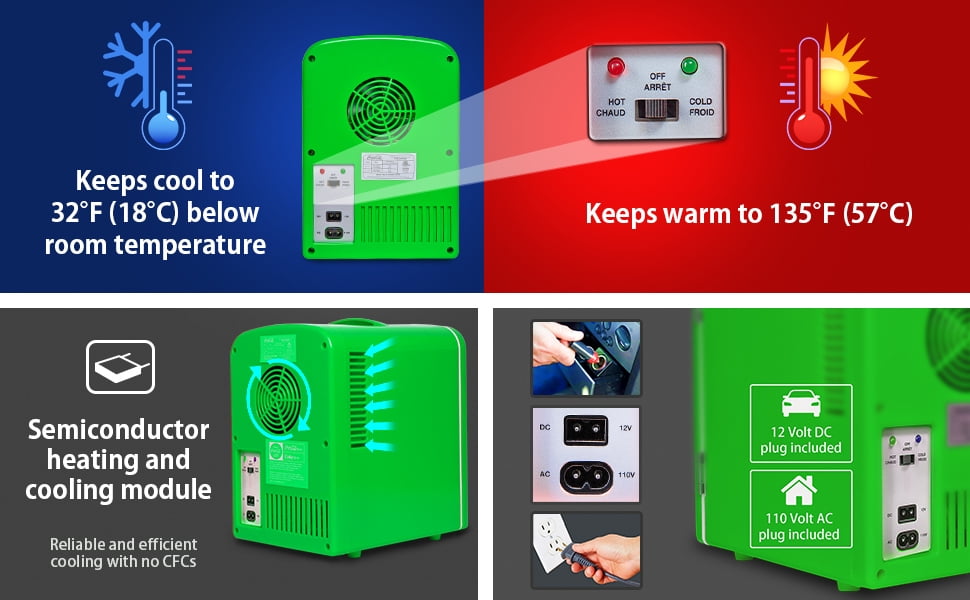Coca-Cola Sprite 4L Cooler/Warmer 12V DC 110V AC Mini Fridge, Green