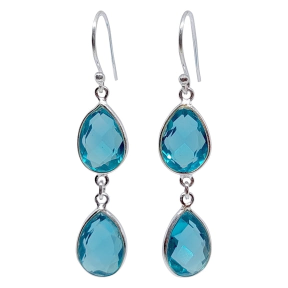 Tibetan Silver Drop Dangle Earrings Handmade with Blue Topaz Gemstone 925 Sterling Silver Elegant Minimalistic Jewelry for Women