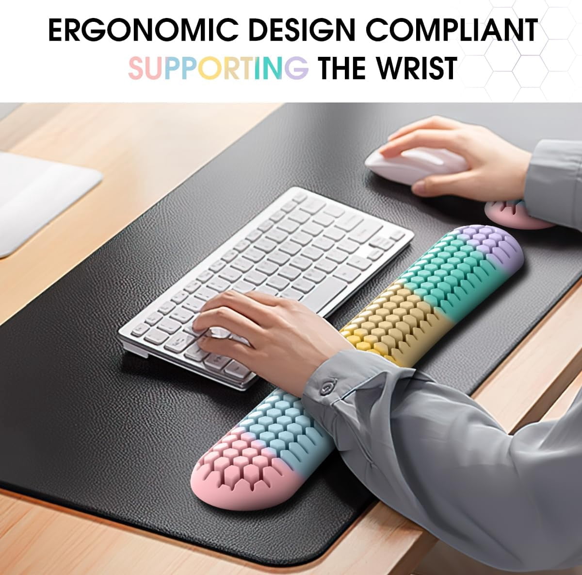 Keyboard Wrist Rest Set, ergonomic wrist pad for keyboard and mouse. Soft silicone wrist rest typing relieves wrist pain, suitable for offices, homes, games, Laptops and computers (Colorful)