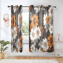Yayeee Window Curtains Set of 2 for Living Room Light Filtering 63"x42", Black Plaid Floral