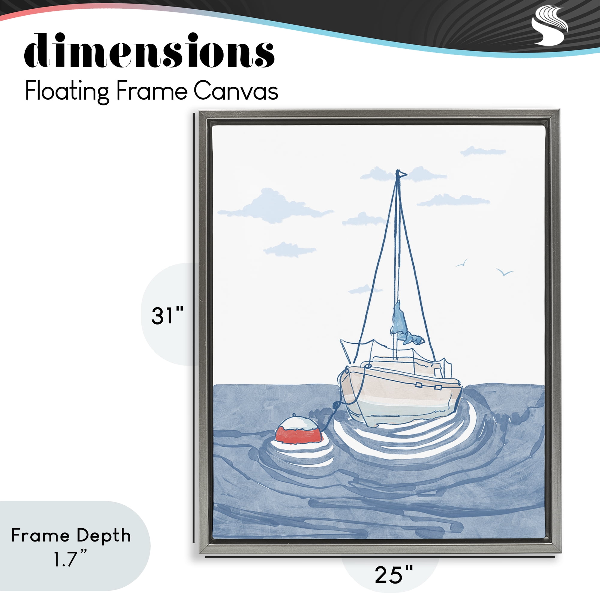 Stupell Industries Cool Tone Sailboat Floating Gray Framed Floater Canvas Wall Art, design by Melissa Tilley