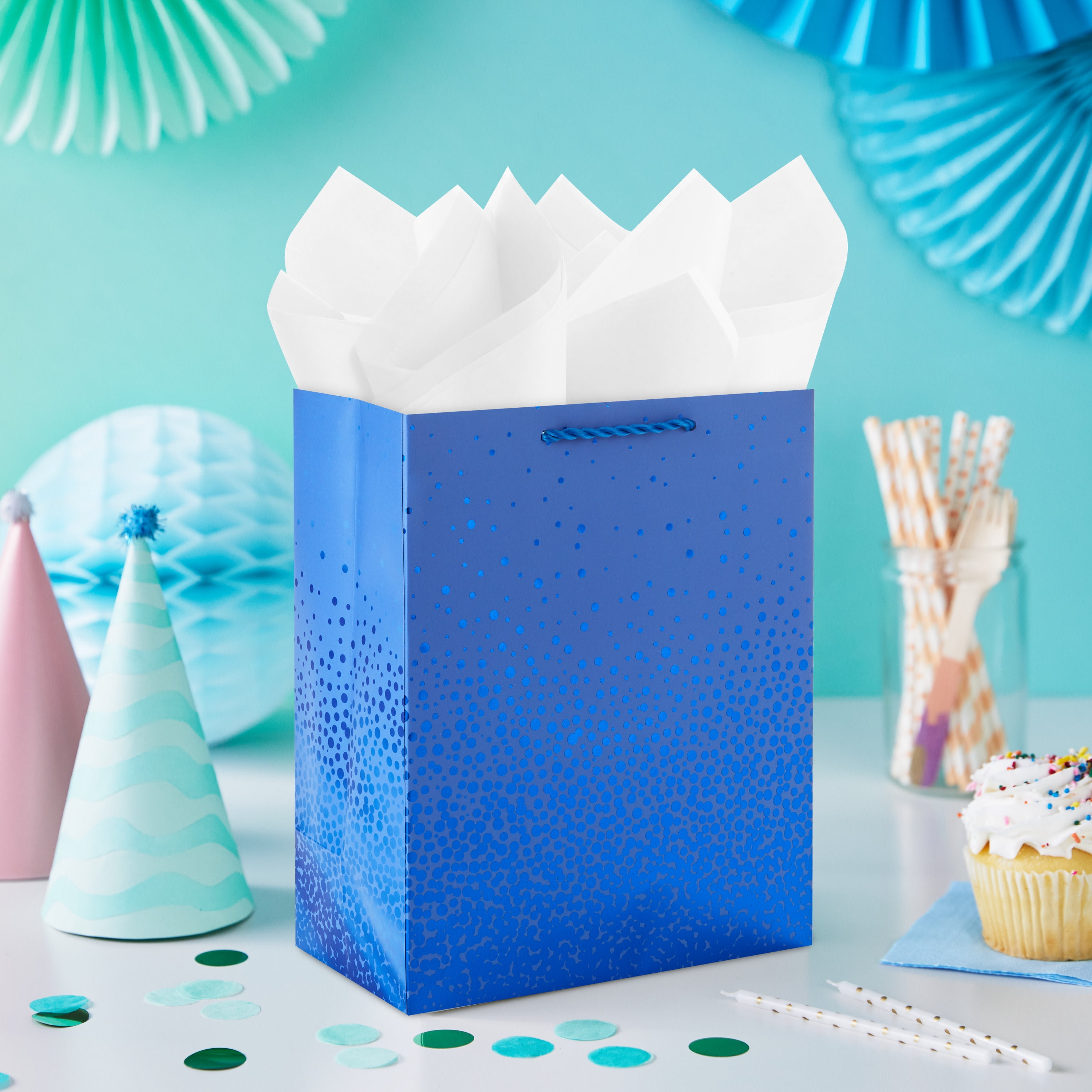 Hallmark Medium Gift Bag (Blue with Cascading Blue Foil Dots)