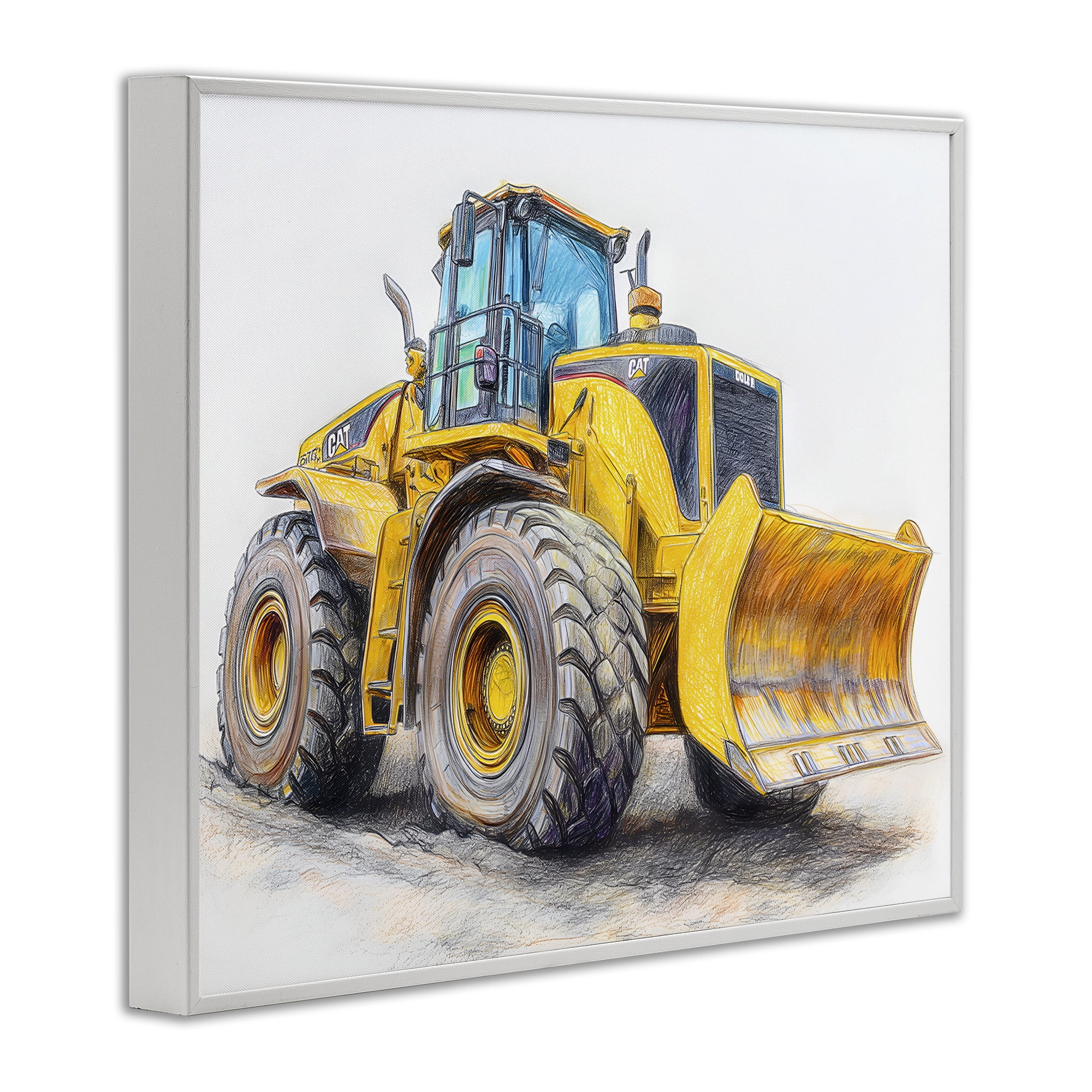 Stupell Industries Industrial Excavator Drawing White Framed Giclee Art, design by Steve Hunziker