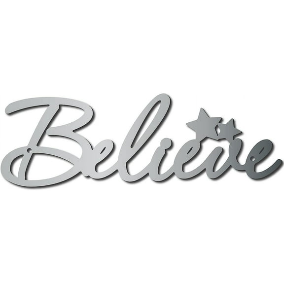 Believe Metal Sign Wall Art Decor Rustic Letter Signs Hanging Word Decoration for Front Door Home Entry Indoor Outdoor Living Room Aesthetic Bedroom Office 3.9 x 11.8 Inch(Silver)