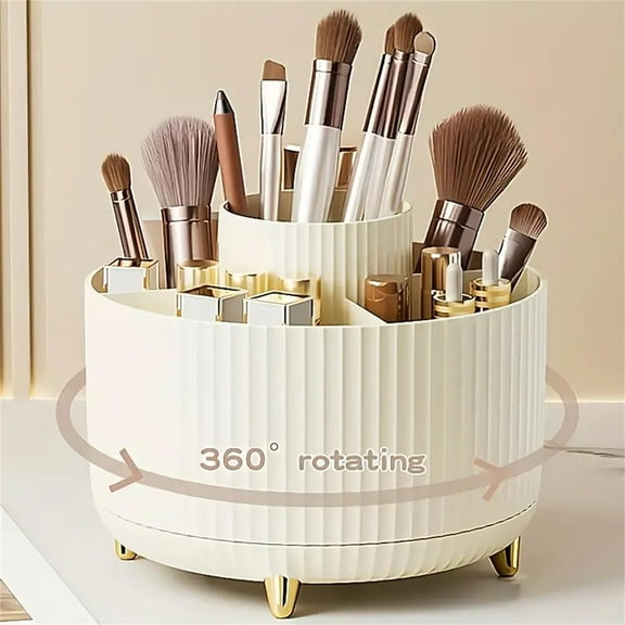 360 ° Rotating Makeup Organizer - 1pc Plastic Cosmetic Storage with 5 Compartments - Multi-Functional Holder for Brushes