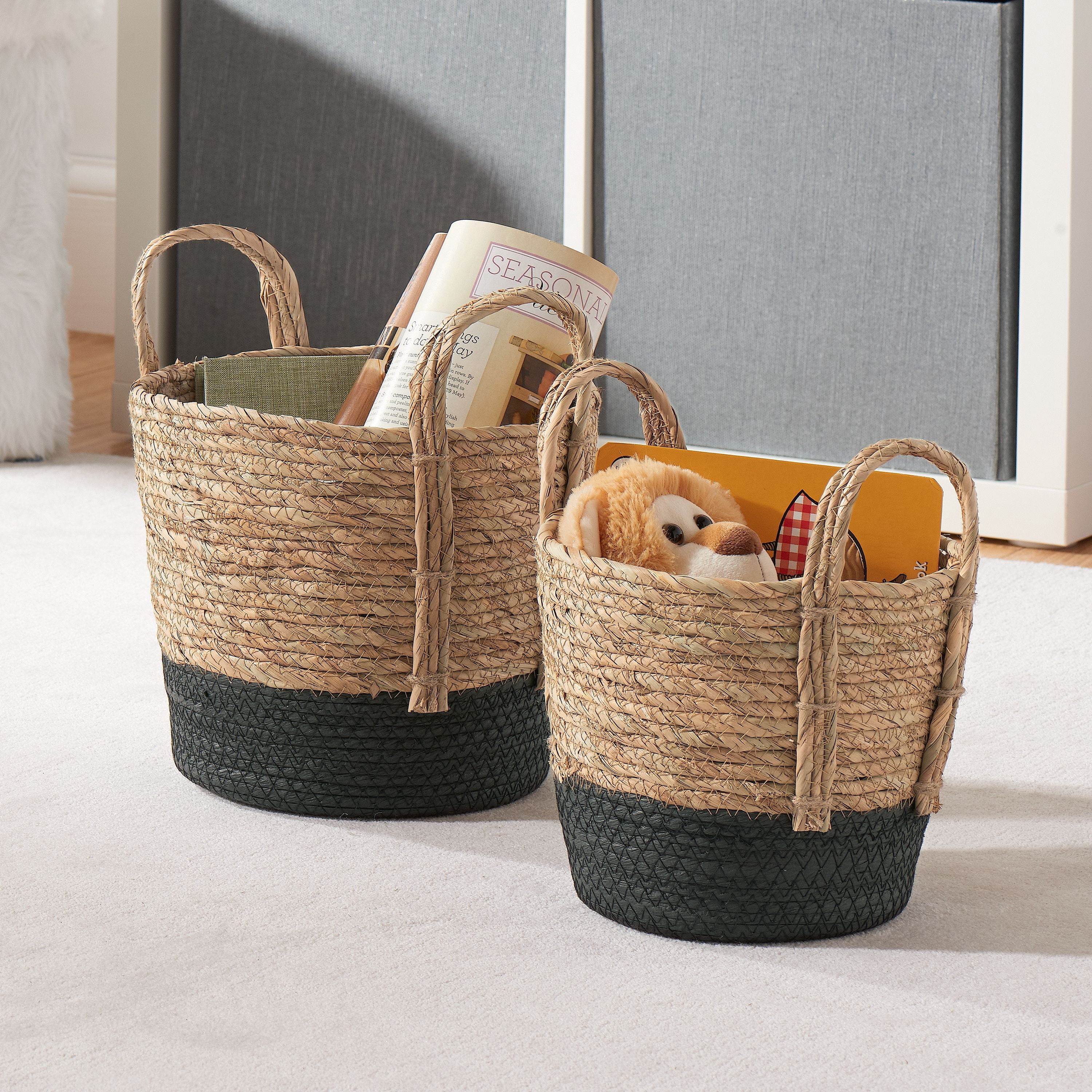 Mainstays Seagrass and Paper Rope Storage Baskets, Set of 2, Small and Medium