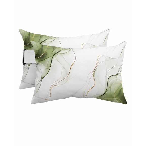 Sage Green Water Ripple Outdoor Head Resting Pillows with Insert Vintage Abstract 2 Pack Waterproof Lumbar Pillows with Adjustable Elastic Strap for Patio Recliner Chaise Beach Chair, 11"x16"
