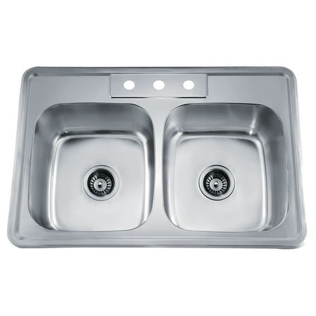 Dawn® Top Mount Equal Double Bowl Sink With Three Pre-cut Faucet Holes