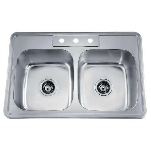 Dawn® Top Mount Equal Double Bowl Sink With Three Pre-cut Faucet Holes