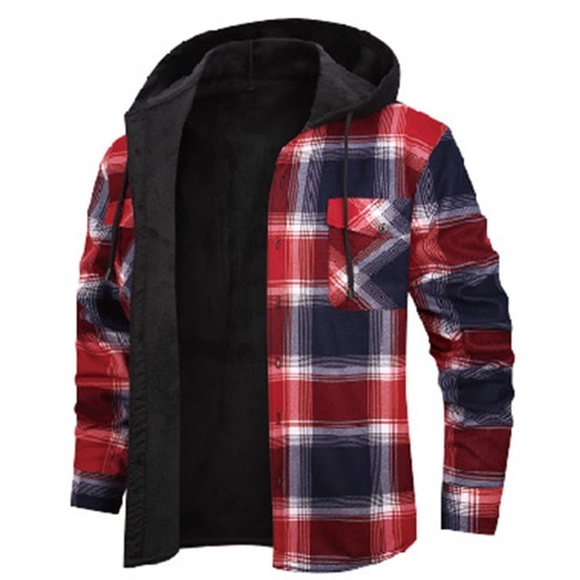 Kalauyu Men's Flannel Shirt Jacket Fleece Sherpa Lined Plaid Jackets Coat Full Zip Up Hoodie Winter Outwear