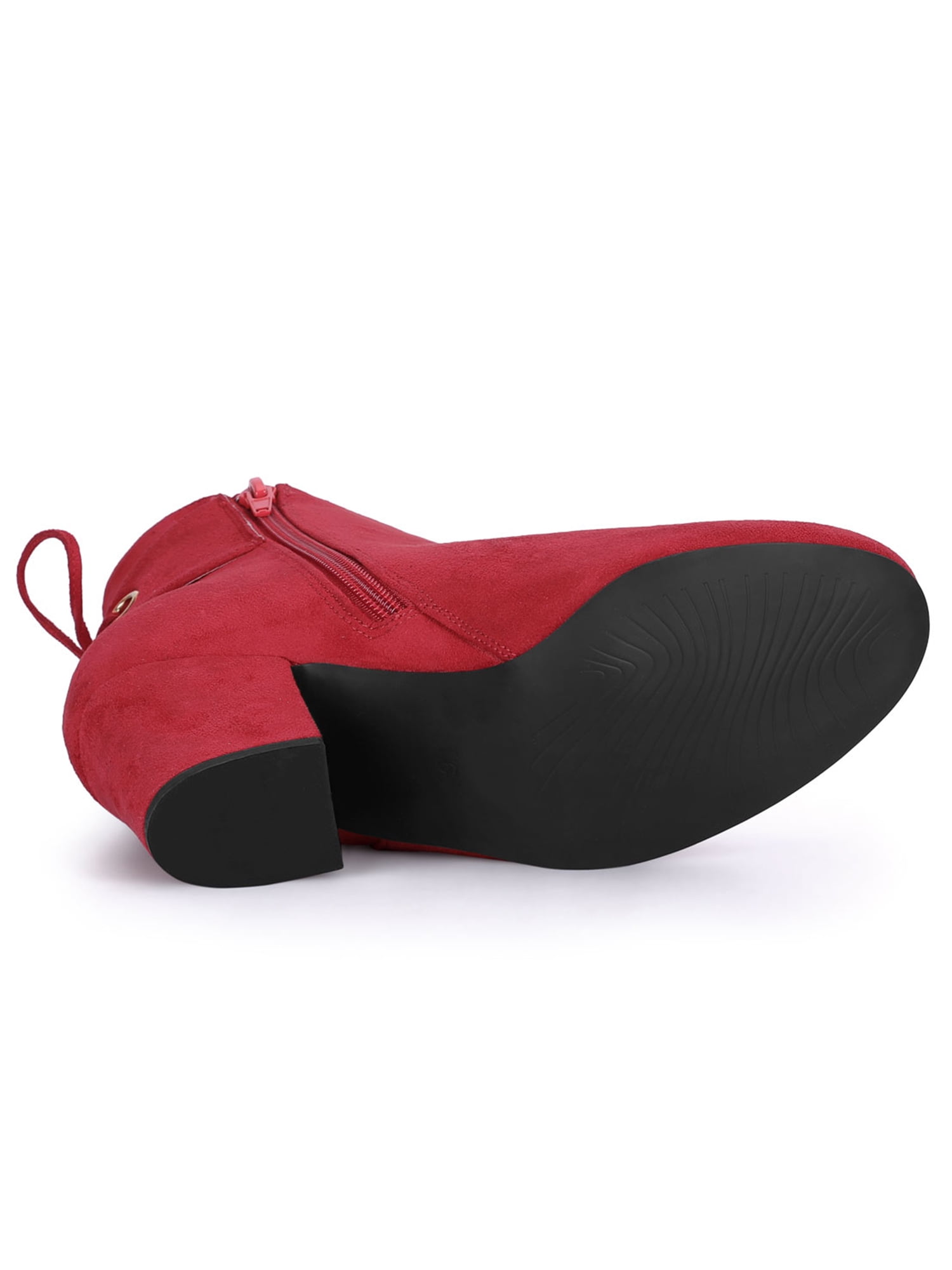 Unique Bargains Women's Round Toe Block Heel Back Zipper Ankle Boots Red 10
