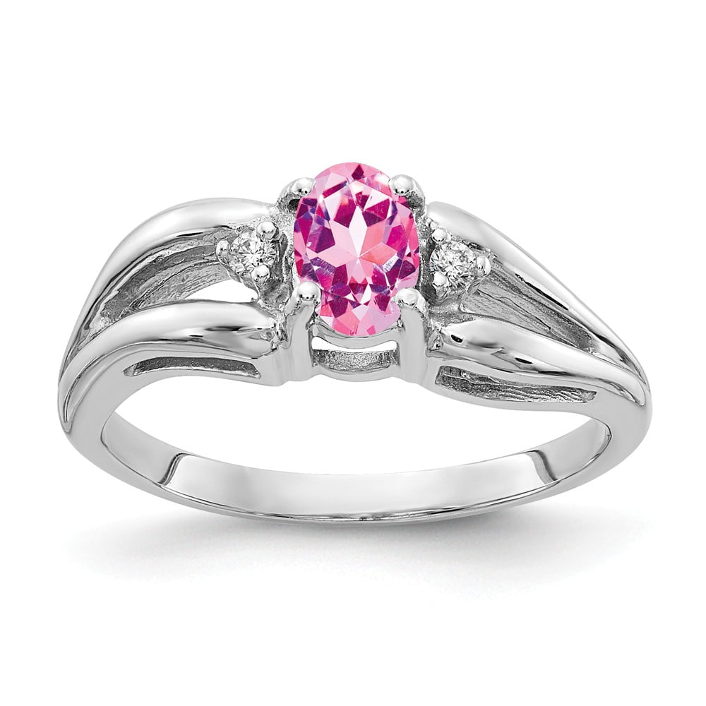 Solid 14k White Gold 6x4mm Oval Pink Sapphire Diamond Engagement Ring ...