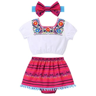 Traditional Folk Ruffle Drape Dress With Belt Girls Mexican Fiesta Dress -  Traditional Folk Ruffle Dress With Belt For Cinco De Mayo & Parties  Children's Festival Party Dress