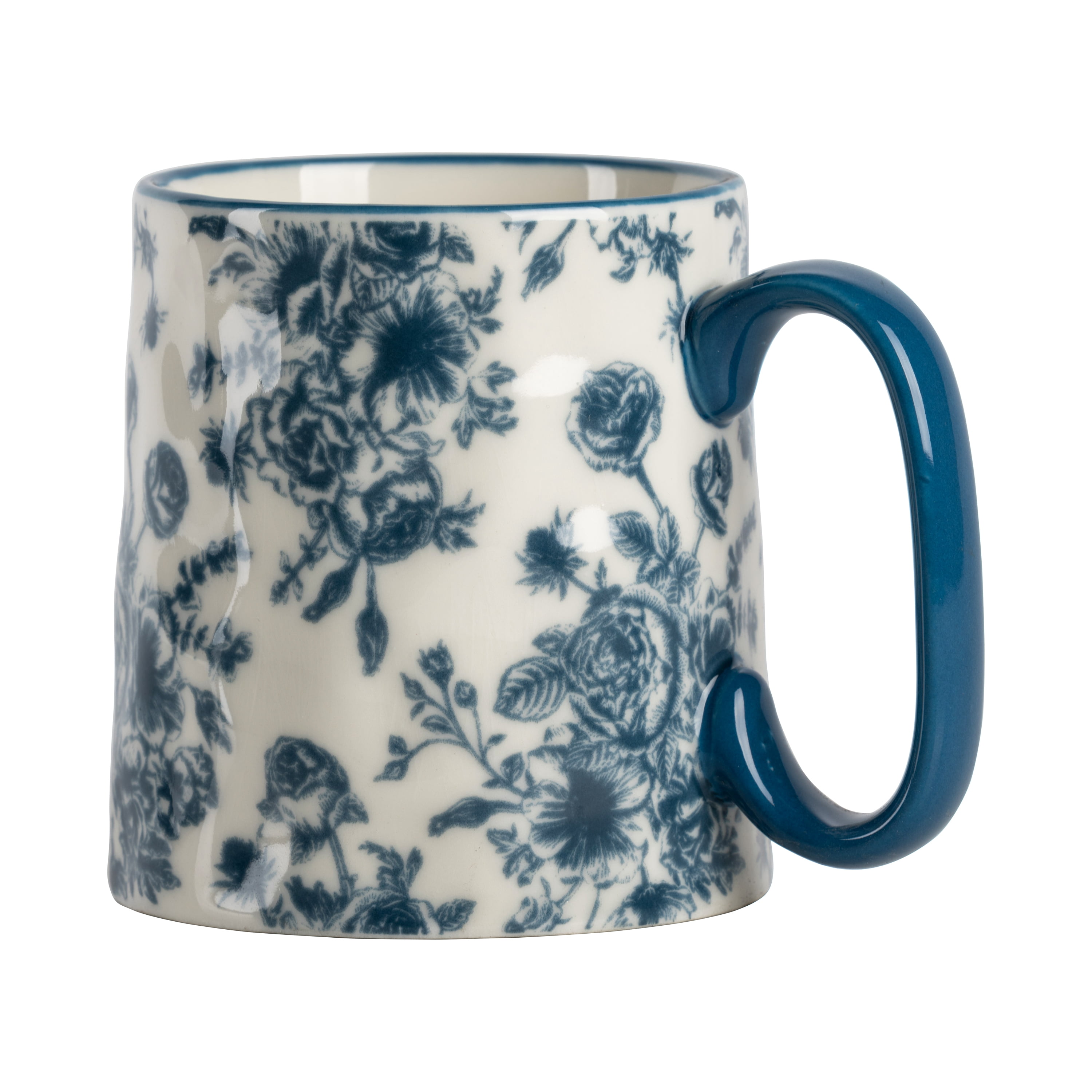 10 Strawberry Street Bella Line Floral Blue 14 oz. Ceramic Mug, Set of 4