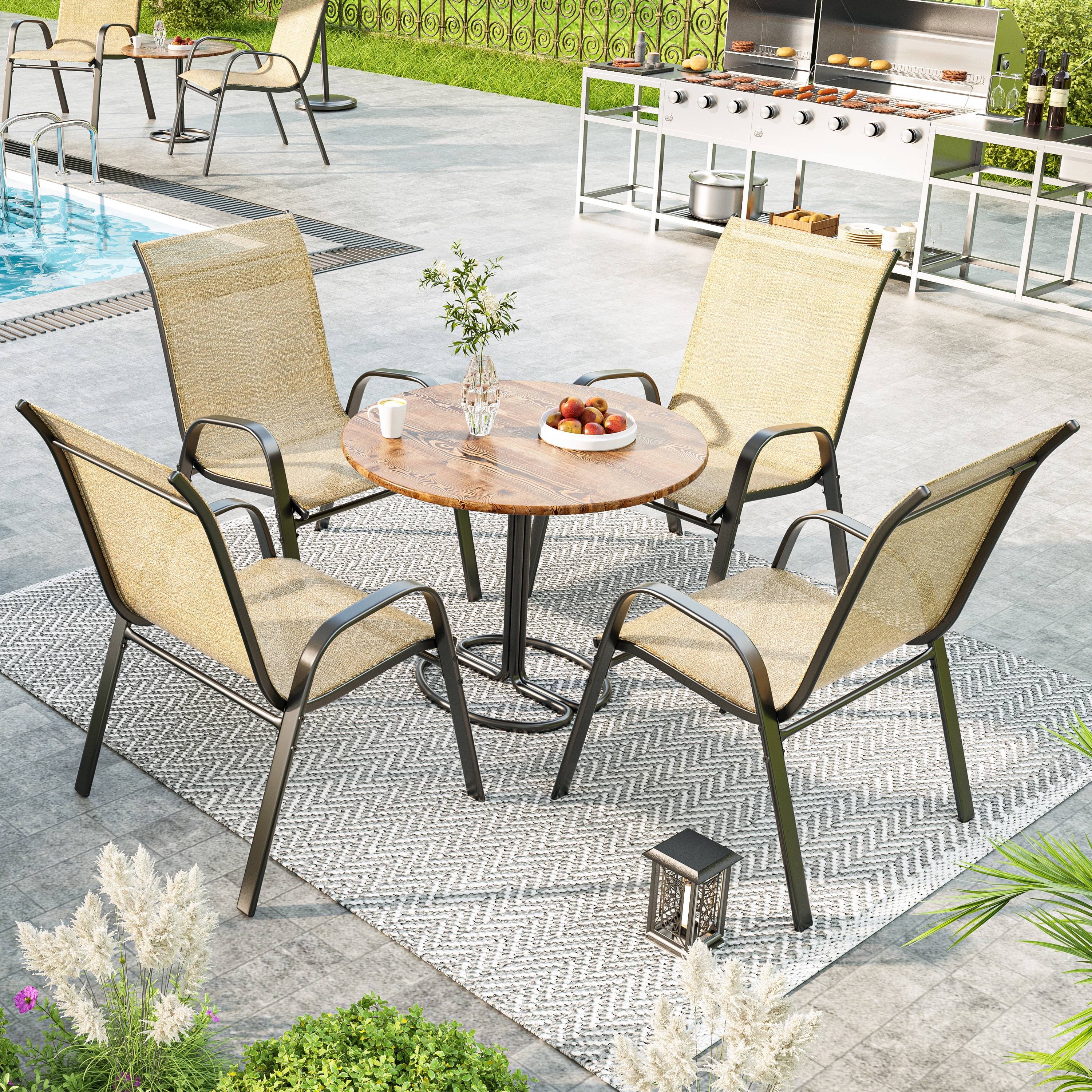 Tolead Outdoor Patio Dining Arm Chairs - Set of 4, Brown