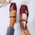 thumbnail image 2 of Gpaecead Women's Rhinestone Embellished Mary Jane Flats Square Toe Patent Leather Adjustable Buckle Dress Shoes For Wedding School Red, 2 of 8