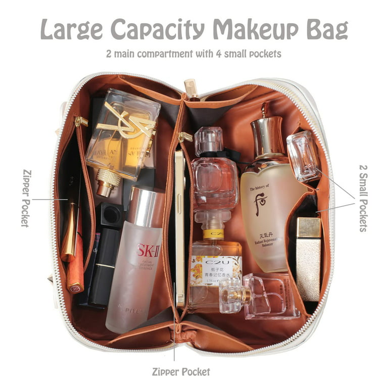  Katadem Travel Makeup Bag,Large Opening Makeup Bag,Portable Makeup  Bag Opens Flat for Easy Access, Toiletry Bag,PU Leather Makeup Bag,Large  Cosmetic Organizer for Women (Grid-Brown) : Beauty & Personal Care