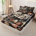 thumbnail image 2 of Castle Fairy Gothic Romantic Skeleton Couple Zipper Full Size Comforter Sets with Fitted Sheet and 2 Pillowcases,Vintage Floral Wildflower Zipper Bedding Set,Black Pink Red,4pcs,Black Reversible, 2 of 6