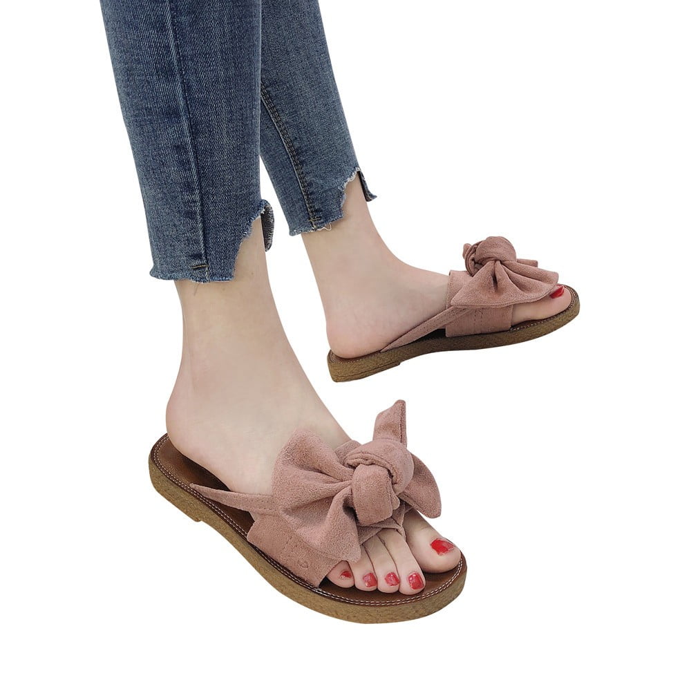 ZHAGHMIN Women Sandals Size 8 Sandals Tie Color Heel Beach Bow Women Flat  Shoes Slipper Solid Fashion Women'S Slipper Adult Slippers Women Silk Robe  