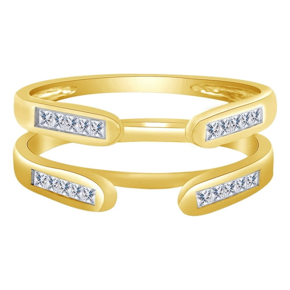 Princess White Cubic Zirconia Solitaire Enhancer Guard 10k Yellow Gold Ring Size - 11