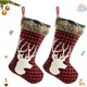 thumbnail image 1 of wonima02 2 Pcs Christmas Stockings Set Large Plaid Holders with Reindeer and Plush Faux Fur Cuff Gift Bag for Family Holiday Xmas Party Decorations, Red, 20 inches, 1 of 1