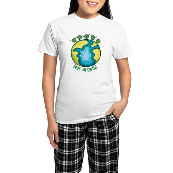CafePress - Peas On Earth Pijamas - Women's Short Sleeve Print T-Shirt and Pants Light Cotton Pajama Set