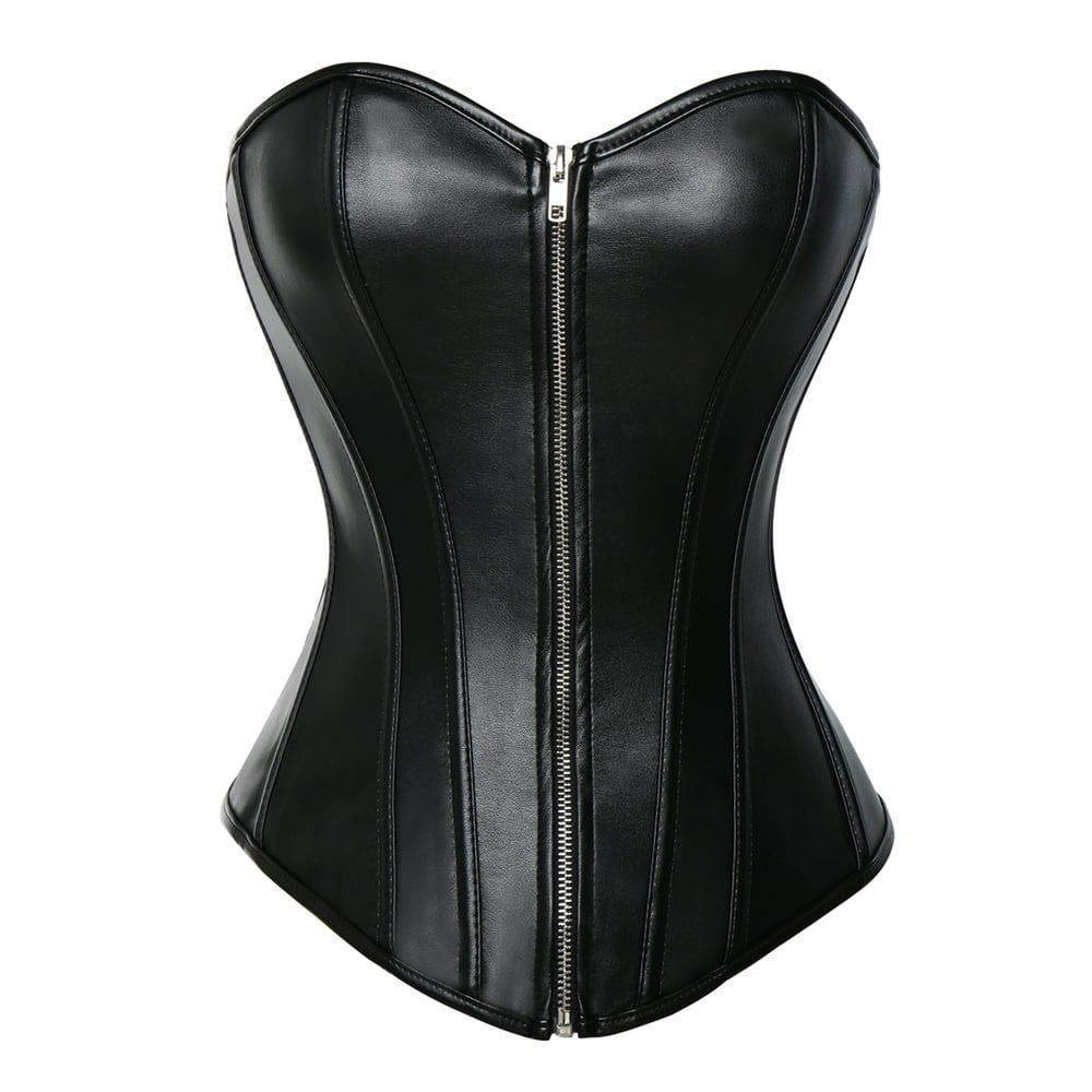 black leather steampunk corset