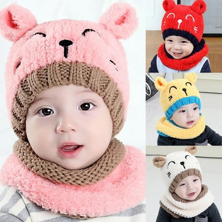 Baby Toddler Girls Boys Warm Hat Winter Beanie Hooded Scarf Earflap Knitted (Best Beanie Hats Uk)