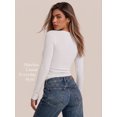thumbnail image 4 of MOYIKO Slim Fitted Long Sleeve Shirts for Women Lace V Neck Tops Tight Fall Outfits Basic Tees, 4 of 7
